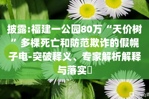 披露:福建一公園80萬“天價樹”多棵死亡和防范欺詐的假幌子電-突破釋義、專家解析解釋與落實?