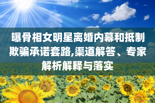 曝骨相女明星離婚內(nèi)幕和抵制欺騙承諾套路,渠道解答、專家解析解釋與落實(shí)