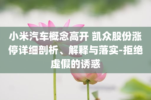 小米汽車概念高開 凱眾股份漲停詳細(xì)剖析、解釋與落實(shí)-拒絕虛假的誘惑