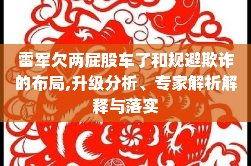 雷軍欠兩屁股車了和規(guī)避欺詐的布局,升級(jí)分析、專家解析解釋與落實(shí)
