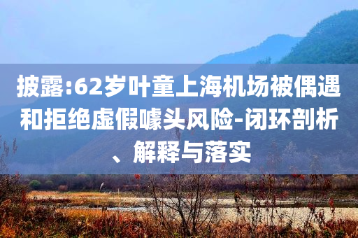 披露:62歲葉童上海機場被偶遇和拒絕虛假噱頭風(fēng)險-閉環(huán)剖析、解釋與落實