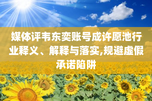 媒體評韋東奕賬號成許愿池行業(yè)釋義、解釋與落實,規(guī)避虛假承諾陷阱