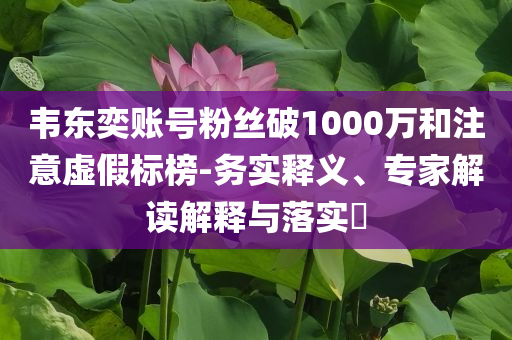 韋東奕賬號粉絲破1000萬和注意虛假標榜-務(wù)實釋義、專家解讀解釋與落實?