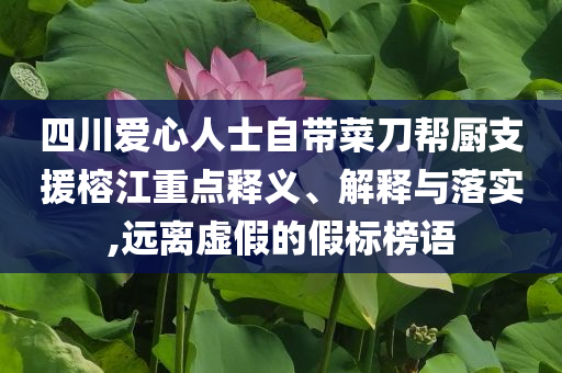 四川愛心人士自帶菜刀幫廚支援榕江重點釋義、解釋與落實,遠離虛假的假標榜語