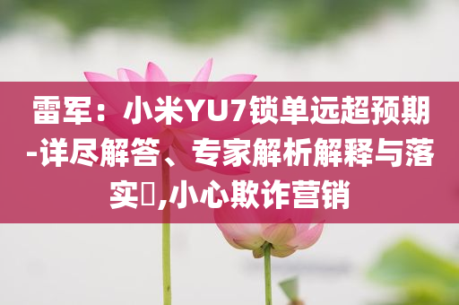雷軍：小米YU7鎖單遠(yuǎn)超預(yù)期-詳盡解答、專家解析解釋與落實(shí)?,小心欺詐營(yíng)銷