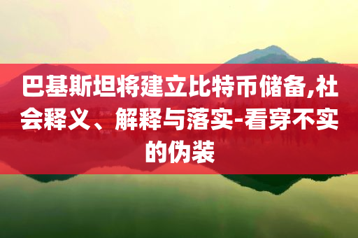 巴基斯坦將建立比特幣儲備,社會釋義、解釋與落實-看穿不實的偽裝