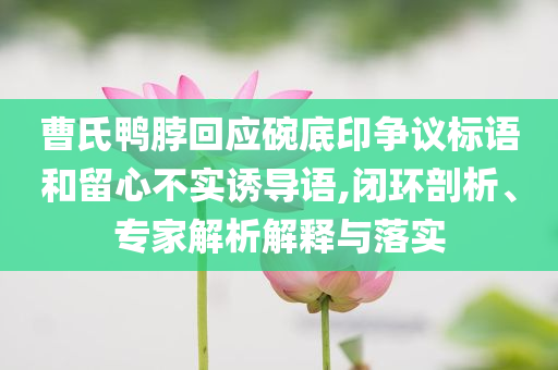 曹氏鴨脖回應(yīng)碗底印爭(zhēng)議標(biāo)語和留心不實(shí)誘導(dǎo)語,閉環(huán)剖析、專家解析解釋與落實(shí)