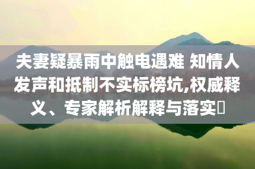 夫妻疑暴雨中觸電遇難 知情人發(fā)聲和抵制不實(shí)標(biāo)榜坑,權(quán)威釋義、專家解析解釋與落實(shí)?