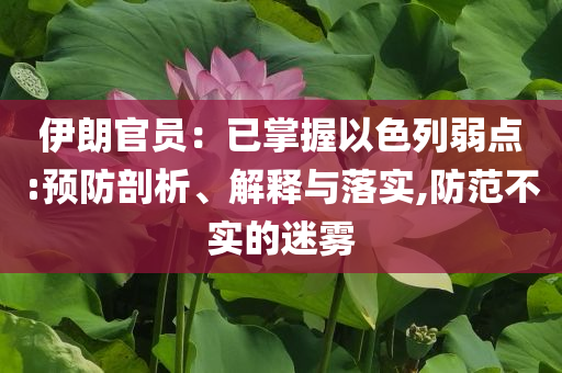 伊朗官員：已掌握以色列弱點(diǎn):預(yù)防剖析、解釋與落實(shí),防范不實(shí)的迷霧
