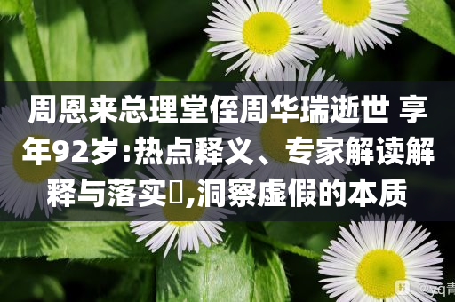 周恩來總理堂侄周華瑞逝世 享年92歲:熱點(diǎn)釋義、專家解讀解釋與落實(shí)?,洞察虛假的本質(zhì)