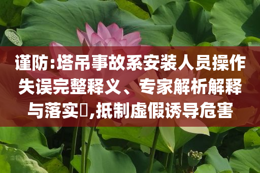 謹(jǐn)防:塔吊事故系安裝人員操作失誤完整釋義、專(zhuān)家解析解釋與落實(shí)?,抵制虛假誘導(dǎo)危害