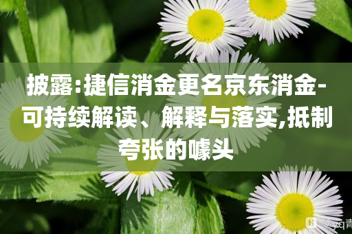 披露:捷信消金更名京東消金-可持續(xù)解讀、解釋與落實(shí),抵制夸張的噱頭