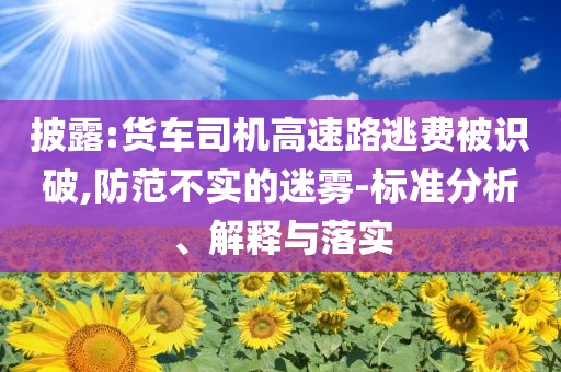 披露:貨車司機高速路逃費被識破,防范不實的迷霧-標準分析、解釋與落實