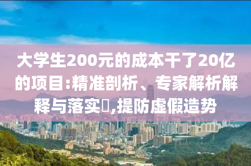 大學(xué)生200元的成本干了20億的項(xiàng)目:精準(zhǔn)剖析、專(zhuān)家解析解釋與落實(shí)?,提防虛假造勢(shì)