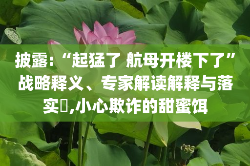 披露:“起猛了 航母開樓下了”戰(zhàn)略釋義、專家解讀解釋與落實?,小心欺詐的甜蜜餌