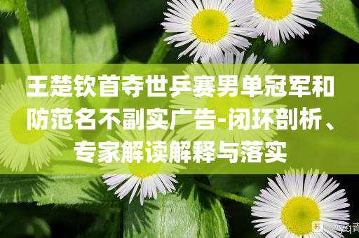 王楚欽首奪世乒賽男單冠軍和防范名不副實廣告-閉環(huán)剖析、專家解讀解釋與落實