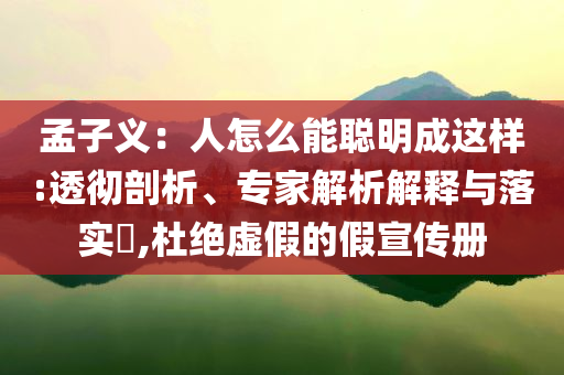孟子義：人怎么能聰明成這樣:透徹剖析、專家解析解釋與落實?,杜絕虛假的假宣傳冊