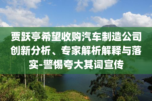 賈躍亭希望收購汽車制造公司創(chuàng)新分析、專家解析解釋與落實(shí)-警惕夸大其詞宣傳