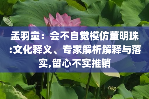 孟羽童：會不自覺模仿董明珠:文化釋義、專家解析解釋與落實,留心不實推銷