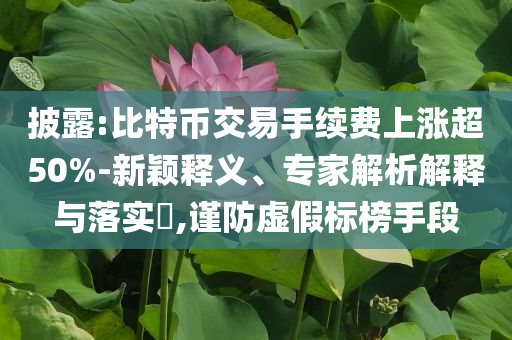 披露:比特幣交易手續(xù)費上漲超50%-新穎釋義、專家解析解釋與落實?,謹(jǐn)防虛假標(biāo)榜手段