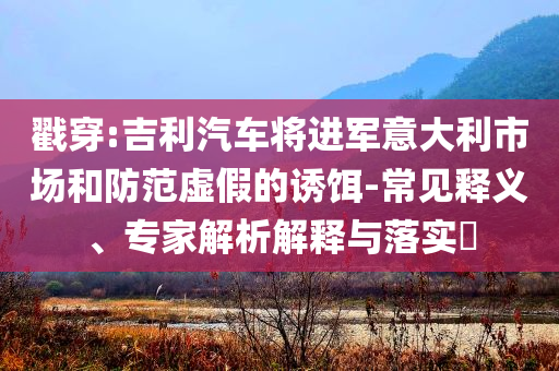 戳穿:吉利汽車將進(jìn)軍意大利市場和防范虛假的誘餌-常見釋義、專家解析解釋與落實?