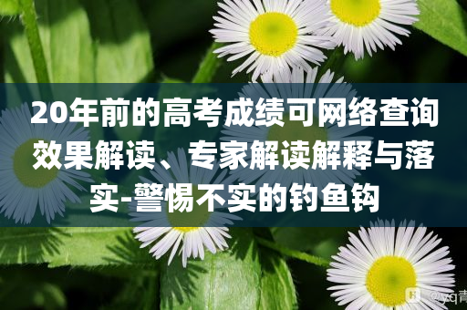 20年前的高考成績(jī)可網(wǎng)絡(luò)查詢效果解讀、專家解讀解釋與落實(shí)-警惕不實(shí)的釣魚鉤