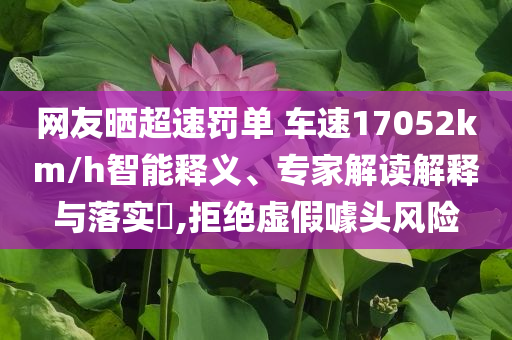 網(wǎng)友曬超速罰單 車速17052km/h智能釋義、專家解讀解釋與落實(shí)?,拒絕虛假噱頭風(fēng)險(xiǎn)