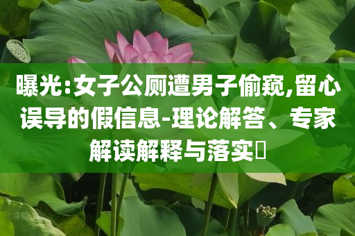 曝光:女子公廁遭男子偷窺,留心誤導(dǎo)的假信息-理論解答、專家解讀解釋與落實(shí)?
