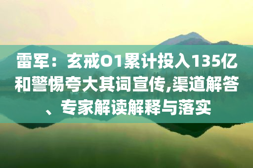 雷軍：玄戒O1累計投入135億和警惕夸大其詞宣傳,渠道解答、專家解讀解釋與落實