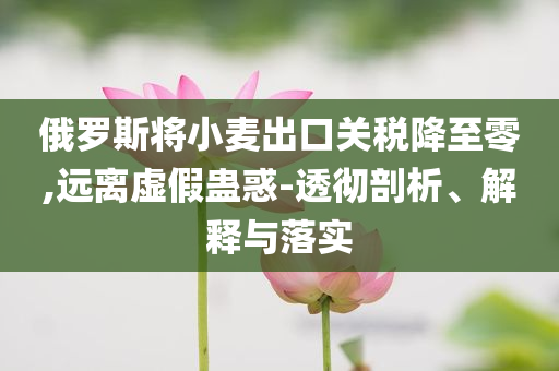 俄羅斯將小麥出口關稅降至零,遠離虛假蠱惑-透徹剖析、解釋與落實