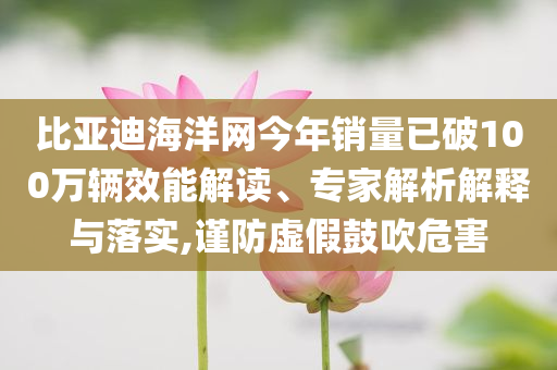 比亞迪海洋網(wǎng)今年銷量已破100萬輛效能解讀、專家解析解釋與落實,謹防虛假鼓吹危害