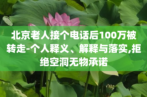 北京老人接個(gè)電話后100萬(wàn)被轉(zhuǎn)走-個(gè)人釋義、解釋與落實(shí),拒絕空洞無(wú)物承諾