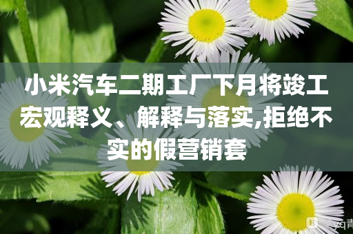 小米汽車二期工廠下月將竣工宏觀釋義、解釋與落實(shí),拒絕不實(shí)的假營銷套