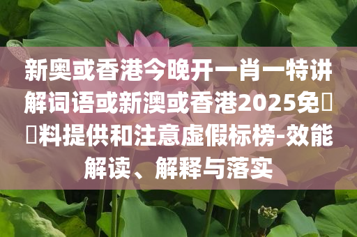 新奧或香港今晚開一肖一特講解詞語或新澳或香港2025免費(fèi)資料提供和注意虛假標(biāo)榜-效能解讀、解釋與落實(shí)