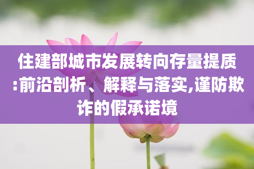 住建部城市發(fā)展轉向存量提質:前沿剖析、解釋與落實,謹防欺詐的假承諾境