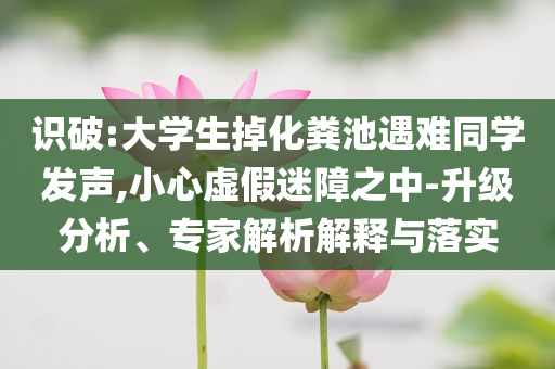 識破:大學生掉化糞池遇難同學發(fā)聲,小心虛假迷障之中-升級分析、專家解析解釋與落實