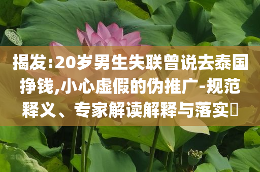 揭發(fā):20歲男生失聯(lián)曾說(shuō)去泰國(guó)掙錢,小心虛假的偽推廣-規(guī)范釋義、專家解讀解釋與落實(shí)?