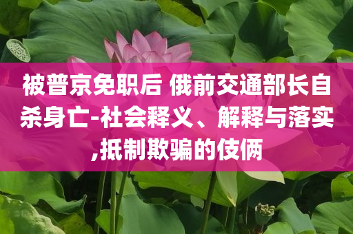 被普京免職后 俄前交通部長自殺身亡-社會釋義、解釋與落實,抵制欺騙的伎倆