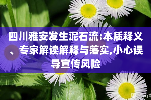 四川雅安發(fā)生泥石流:本質(zhì)釋義、專家解讀解釋與落實,小心誤導宣傳風險