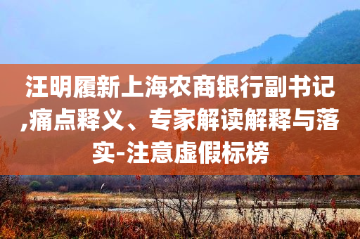 汪明履新上海農(nóng)商銀行副書記,痛點釋義、專家解讀解釋與落實-注意虛假標榜