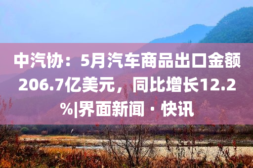 中汽協(xié)：5月汽車商品出口金額206.7億美元，同比增長(zhǎng)12.2%|界面新聞 · 快訊