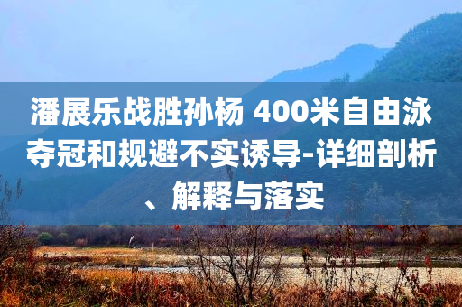 潘展樂戰(zhàn)勝孫楊 400米自由泳奪冠和規(guī)避不實誘導-詳細剖析、解釋與落實
